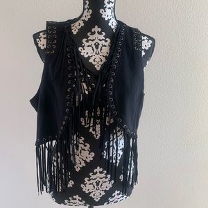 Black Fringed Vest
